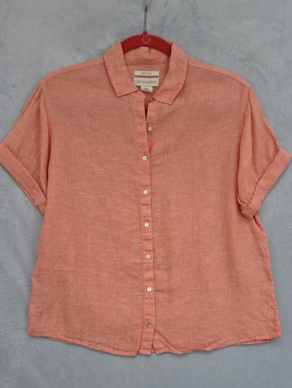 Cynthia Rowley Coral Button-Up Linen Shirt